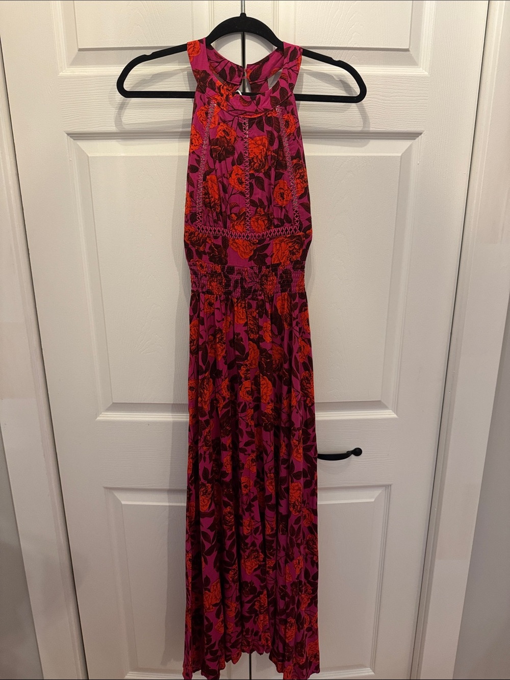 Floral Halter Maxi Dress in Fuchsia and Red